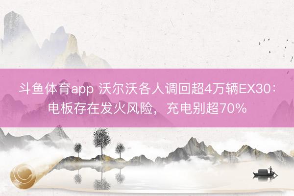 斗鱼体育app 沃尔沃各人调回超4万辆EX30：电板存在发火风险，充电别超70%
