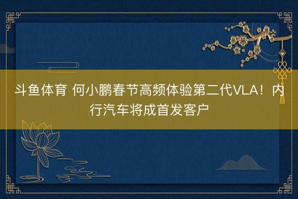 斗鱼体育 何小鹏春节高频体验第二代VLA!内行汽车将成首发客户