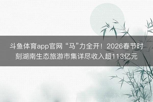 斗鱼体育app官网 “马”力全开！2026春节时刻湖南生态旅游市集详尽收入超113亿元